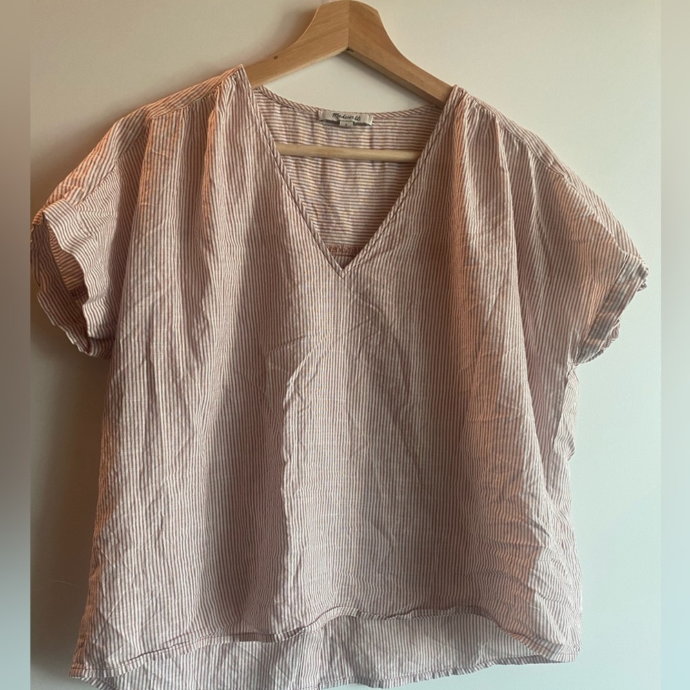 Madewell v-neck pinstripe cotton blouse, size small